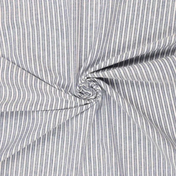 Hør blanding med striber blå i 60% hør og 40% bomuld, 155 g/m²