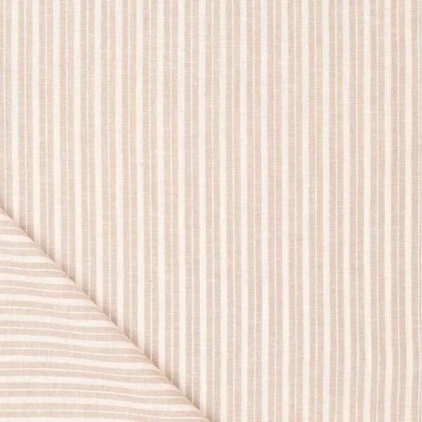 Vævet hør-bomuldsblanding med striber i natur, 140 cm bred