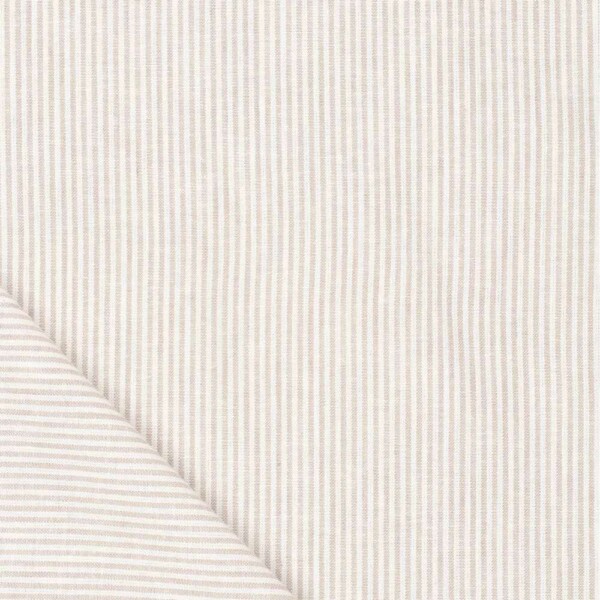 Vævet hør-bomuldsblanding med smalle striber i natur, 140 cm bred