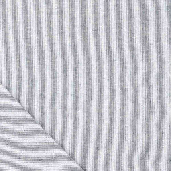 Vævet hør/bomuld med smalle striber i blå til skjorter og gardiner