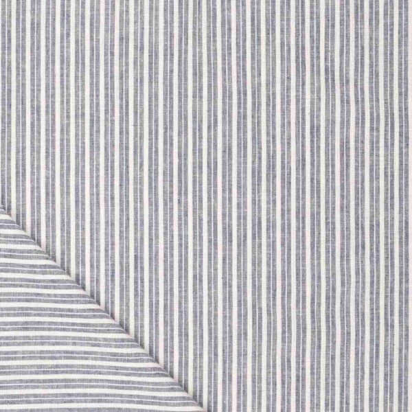 Vævet hør-bomuldsblanding med blå striber, 140 cm bred