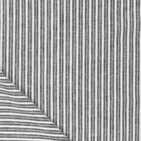 Vævet hør-bomuldsblanding med sorte striber, 140 cm bred