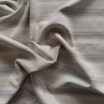 Poplin with brown and blue stripes in linen, polyester and cotton 120 g/m²