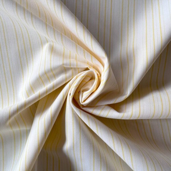 Stribet poplin stof i gul 140 cm bredde