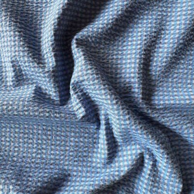 Seersucker med striber blå 100% polyester 120 g/m²