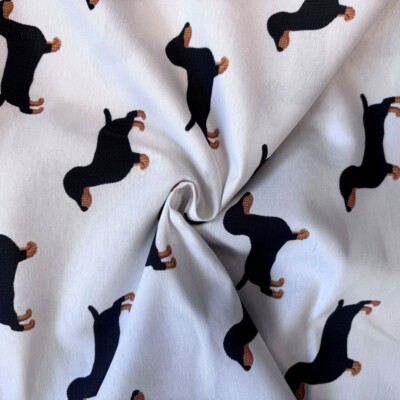 Cotton canvas with dog (dachshund) print, 220 g/m²