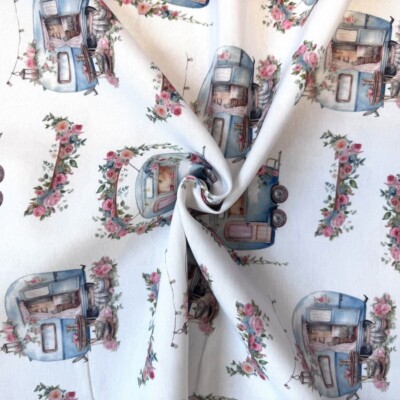 Canvas half panama with camping theme - upholstery fabric