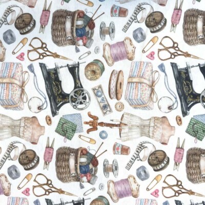 Sewing-themed canvas half panama - wholesale upholstery fabric
