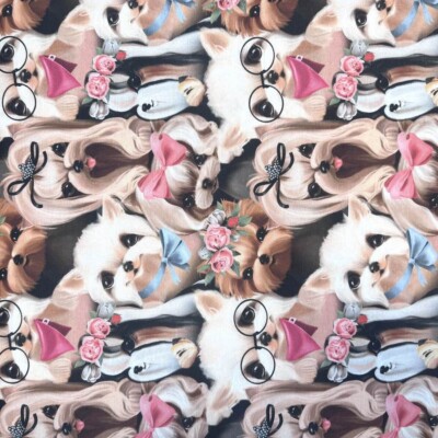 Canvas half panama with dog print as upholstery fabric for cushions and bags