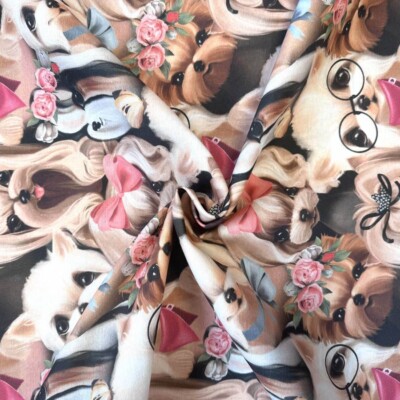 Detail of woven canvas half panama with cute dog motif