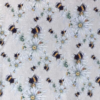 Canvas half panama with bees and flowers as upholstery fabric