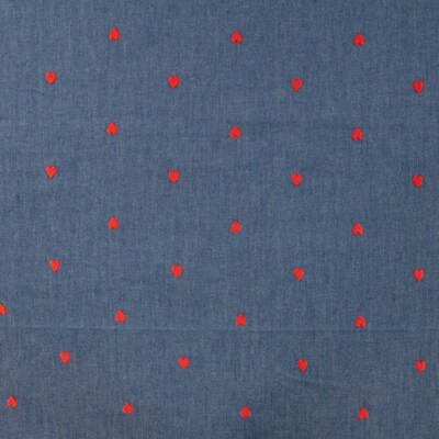 Chambray broderi hjerter denim stof engros 140 g/m²