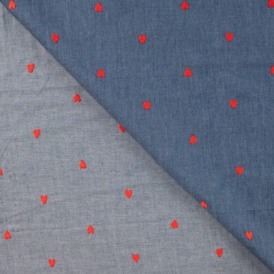 Vævet chambray i 100% bomuld med hjertemønster