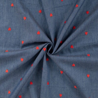 Let denim metervare 140 cm bredde med broderi