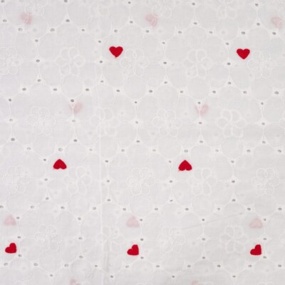 Broderi bomuld hjerter hvid i 100% bomuld 100 g/m²