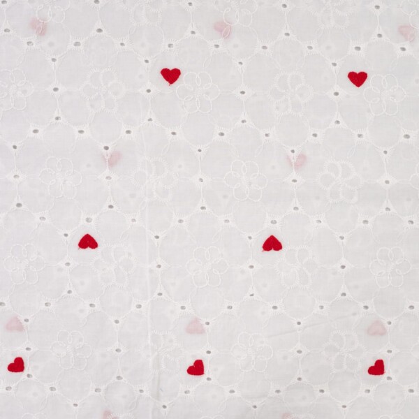 Embroidered cotton hearts white in 100% cotton 100 g/m²
