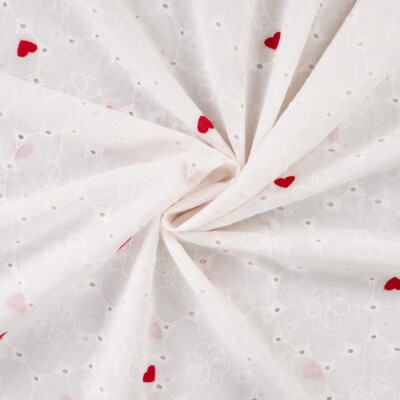 White embroidery cotton with hearts in 130 cm width
