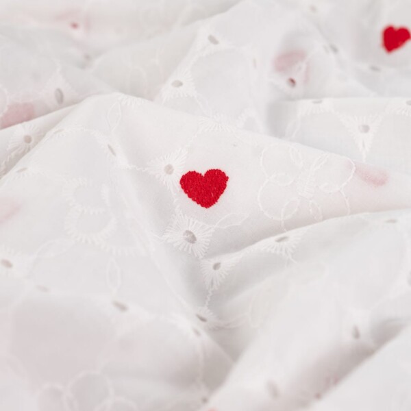 Embroidery cotton hearts white set in full flat