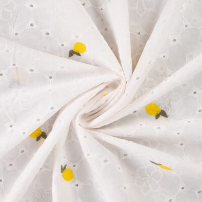 White embroidery cotton with lemons in 130 cm width