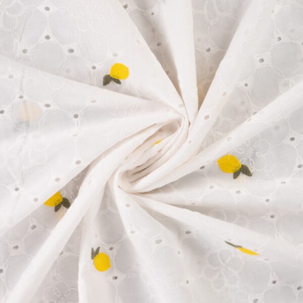 White embroidery cotton with lemons in 130 cm width