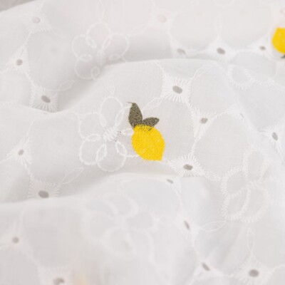 Embroidery cotton lemons white set in full flat