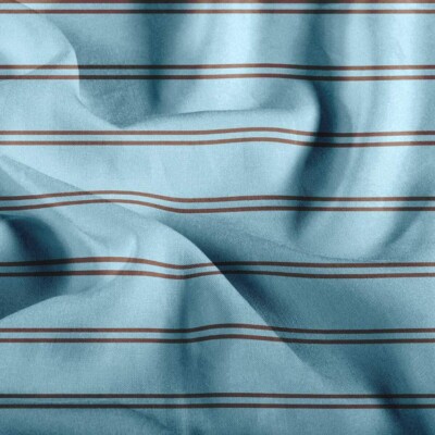 Viscose med horisontale striber - himmelblå/pecan
