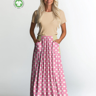 Prikket jersey print bubblegum offwhite 160 cm bredde