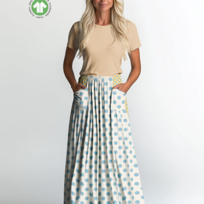 Prikket jersey print offwhite skyblå 160 cm bredde