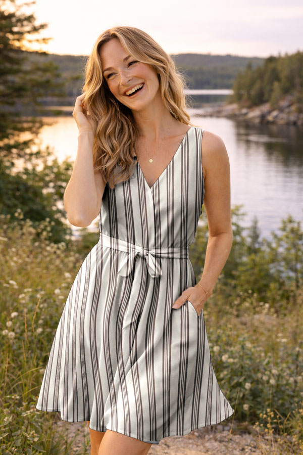 Viscose med grupperede striber - pecan/pink