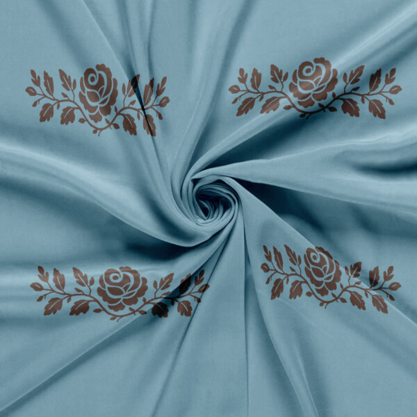 Viscose med roser - himmelblå/pecan
