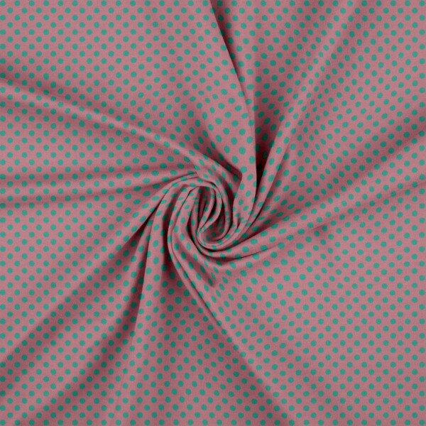 Spring Dots - Mauve/Teal Forårs Prikker - Mauve/Teal kiertopainettu jerseykangas 220 g/m²