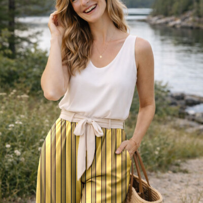 Viscose med striber - banana/pecan