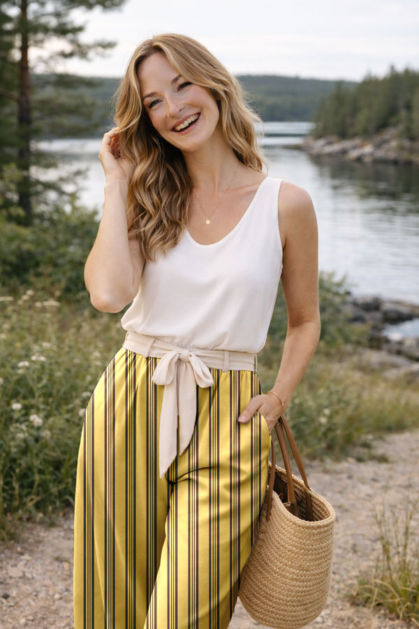 Viscose med striber - banana/pecan