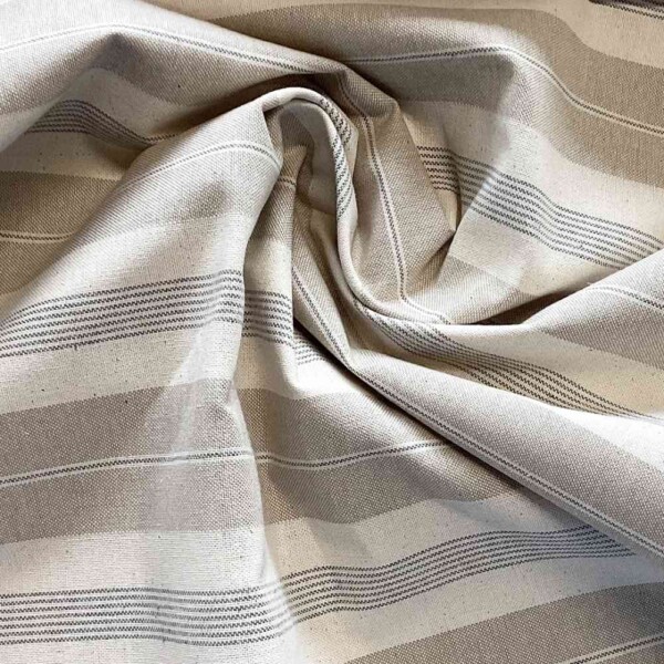 Half panama canvas upholstery fabric sand with blue stripes 220 g/m² 150 cm