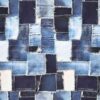 Cotton twill with denim patchwork print in blue tones, 295 g/m²