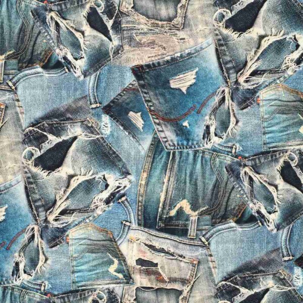 imgi_3_22594692_1-Denim Rusted Cotton Twill Blue Cotton twill with denim pocket print in blue tones, 295 g/m²
