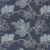 Blå denim med blad broderi som metervare, 200 g/m²