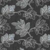 Sort denim med blad broderi som metervare, 200 g/m²