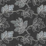 Black denim fabric with leaf embroidery by the metre, 200 g/m²