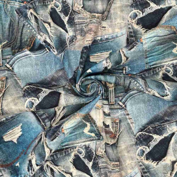Close-up of cotton twill with denim pocket print and twill texture