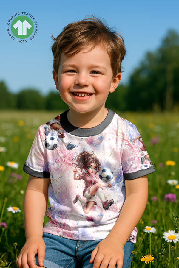 Yksityiskohta jalkapallo tyttö -jerseyprintistä