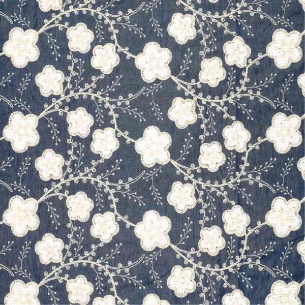 imgi_3_22723695_1-Lace Embroidery Flora Dark Blue Denim kukkakirjailulla sininen 230 g/m² 130 cm
