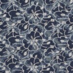 Denim stof engros med firkanter og store blomster i blå