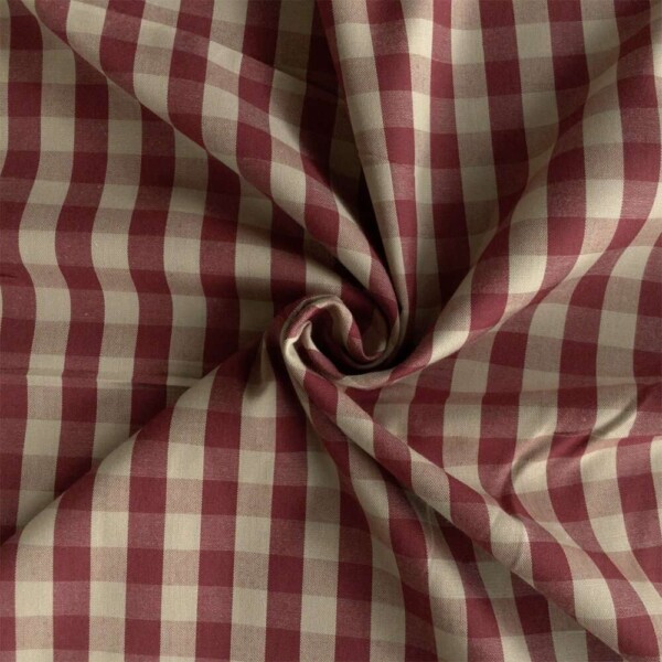 tern57 Gingham-ruutupuuvilla punainen ja offwhite, kudottu puuvillakangas 110 g/m²