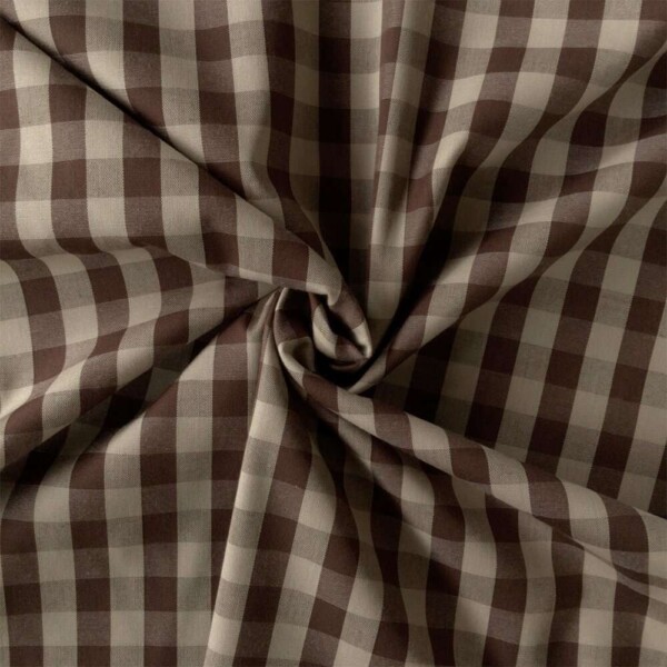 tern66 Gingham checks brown and off-white woven cotton canvas fabric 110 g/m²