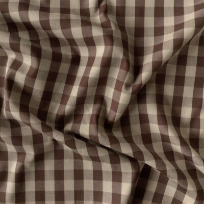Gingham checks brown/off-white fabric by the metre for shirts and dresses