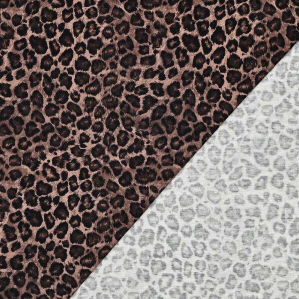 Jersey metervare med brun gepard print 148 cm bred