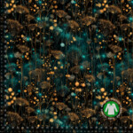 Digital print cotton jersey fabric with gold dots on petrol