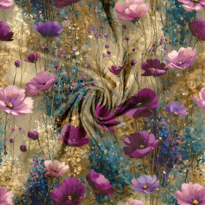 Digital print cotton jersey fabric with meadow flowers in pastel tones