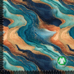Digital print jersey fabric with marble in petrol and gold